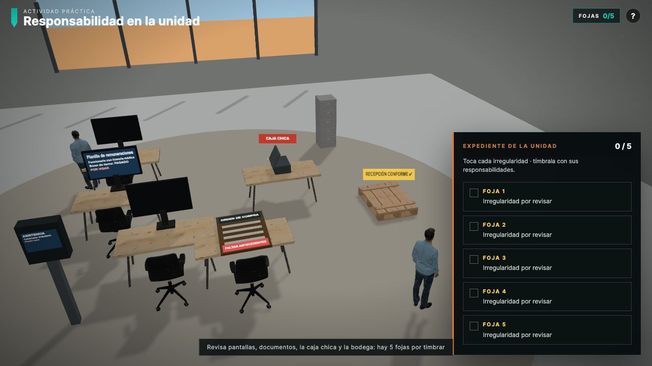 Escenario real de la unidad de administración con el expediente en el panel lateral